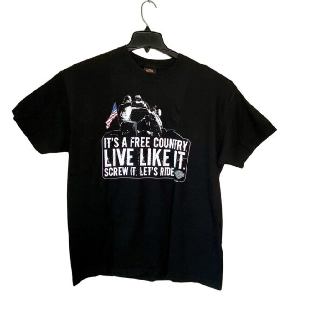 Harley-Davidson XL Black T-Shirt "Its A Free Country Live Like It" 100% Pre-Shru
